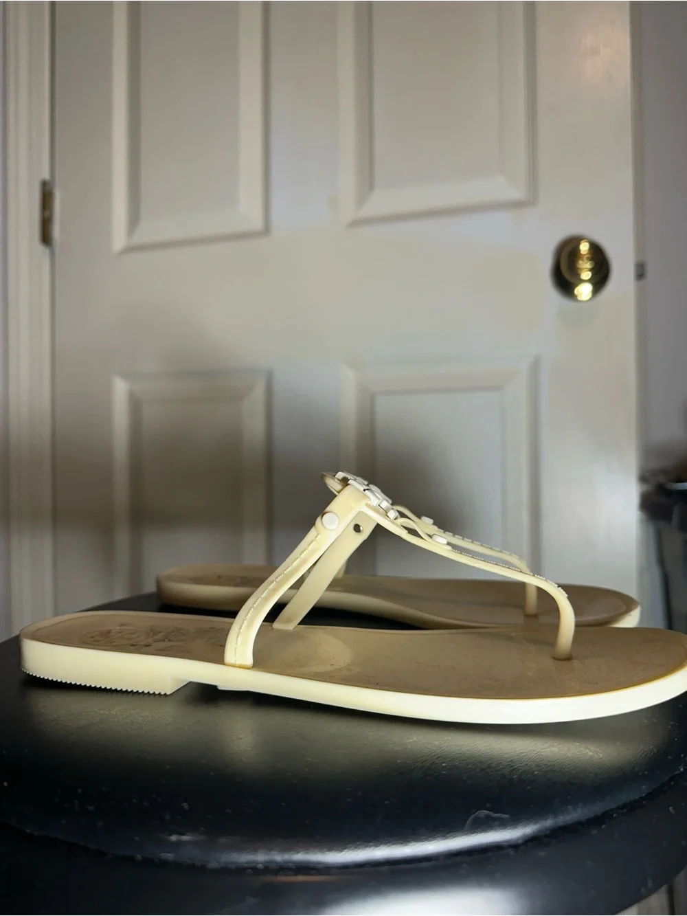 Tory Burch Jelly Logo Thong Sandals in Pale Yellow